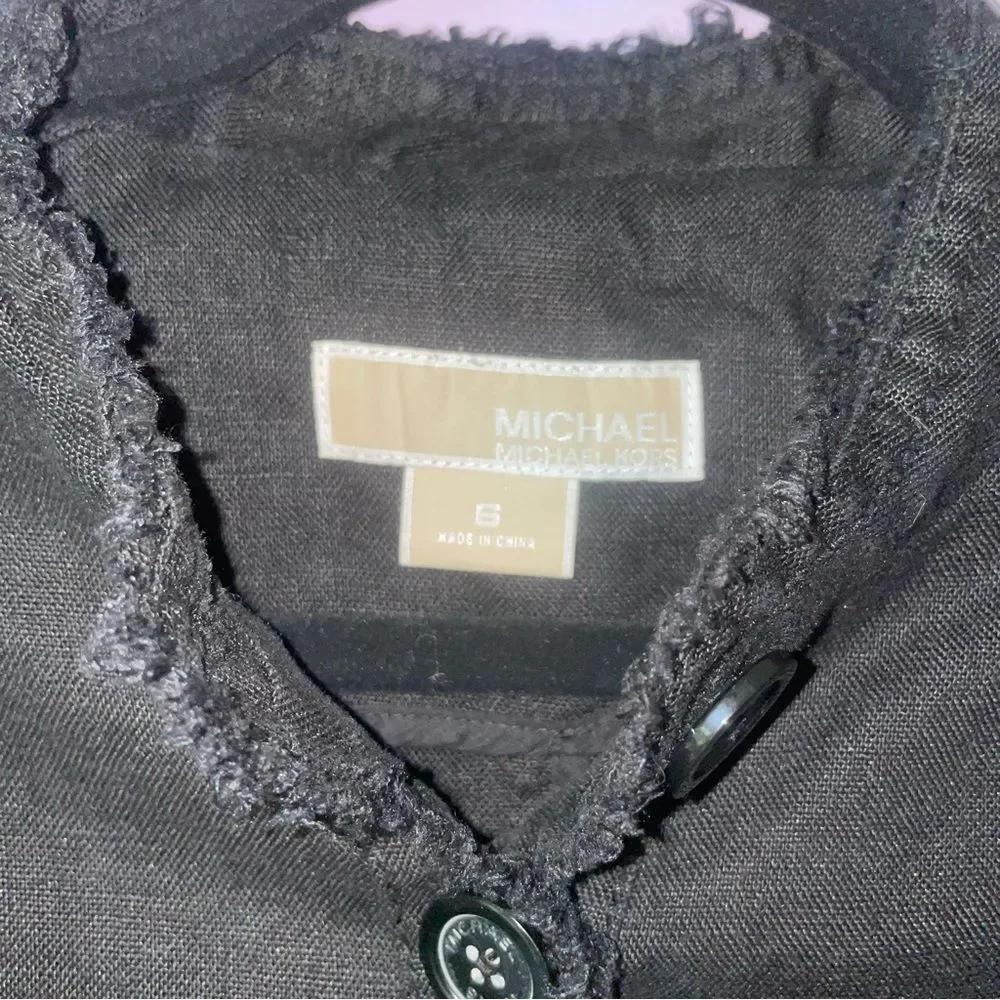 Michael Kors 100% Linen Blazer Size 6 Lagenlook Jacket Button Cardigan